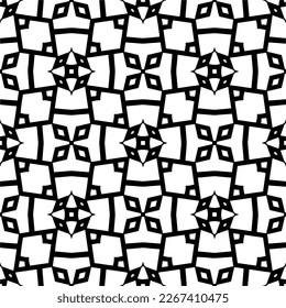 Vector geometric seamless pattern. Minimal ornamental background with abstract shapes. Black and white texture. Simple abstract ornament background. Dark repeat design for decor, fabric, cloth.