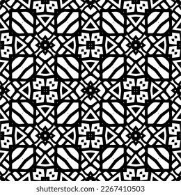 Vector geometric seamless pattern. Minimal ornamental background with abstract shapes. Black and white texture. Simple abstract ornament background. Dark repeat design for decor, fabric, cloth.