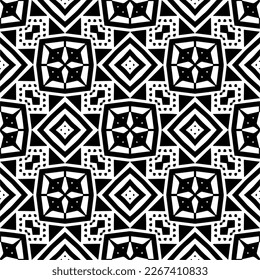 Vector geometric seamless pattern. Minimal ornamental background with abstract shapes. Black and white texture. Simple abstract ornament background. Dark repeat design for decor, fabric, cloth.