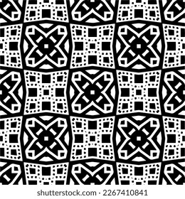 Vector geometric seamless pattern. Minimal ornamental background with abstract shapes. Black and white texture. Simple abstract ornament background. Dark repeat design for decor, fabric, cloth.