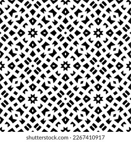 Vector geometric seamless pattern. Minimal ornamental background with abstract shapes. Black and white texture. Simple abstract ornament background. Dark repeat design for decor, fabric, cloth.
