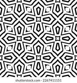 Vector geometric seamless pattern. Minimal ornamental background with abstract shapes. Black and white texture. Simple abstract ornament background. Dark repeat design for decor, fabric, cloth.