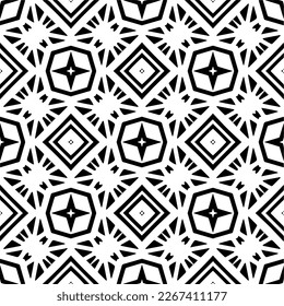 Vector geometric seamless pattern. Minimal ornamental background with abstract shapes. Black and white texture. Simple abstract ornament background. Dark repeat design for decor, fabric, cloth.