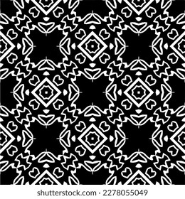 Vector geometric seamless pattern. Minimal ornamental background with abstract shapes. Black and white texture. Simple abstract ornament background. Dark repeat design for decor, fabric, cloth.