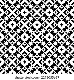 Vector geometric seamless pattern. Minimal ornamental background with abstract shapes. Black and white texture. Simple abstract ornament background. Dark repeat design for decor, fabric, cloth.