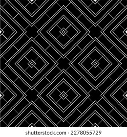 Vector geometric seamless pattern. Minimal ornamental background with abstract shapes. Black and white texture. Simple abstract ornament background. Dark repeat design for decor, fabric, cloth.