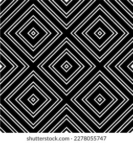 Vector geometric seamless pattern. Minimal ornamental background with abstract shapes. Black and white texture. Simple abstract ornament background. Dark repeat design for decor, fabric, cloth.