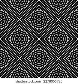 Vector geometric seamless pattern. Minimal ornamental background with abstract shapes. Black and white texture. Simple abstract ornament background. Dark repeat design for decor, fabric, cloth.