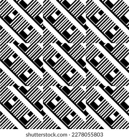 Vector geometric seamless pattern. Minimal ornamental background with abstract shapes. Black and white texture. Simple abstract ornament background. Dark repeat design for decor, fabric, cloth.