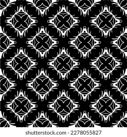 Vector geometric seamless pattern. Minimal ornamental background with abstract shapes. Black and white texture. Simple abstract ornament background. Dark repeat design for decor, fabric, cloth.