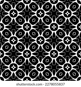 Vector geometric seamless pattern. Minimal ornamental background with abstract shapes. Black and white texture. Simple abstract ornament background. Dark repeat design for decor, fabric, cloth.
