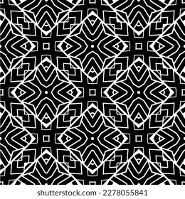 Vector geometric seamless pattern. Minimal ornamental background with abstract shapes. Black and white texture. Simple abstract ornament background. Dark repeat design for decor, fabric, cloth.