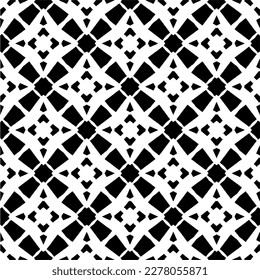 Vector geometric seamless pattern. Minimal ornamental background with abstract shapes. Black and white texture. Simple abstract ornament background. Dark repeat design for decor, fabric, cloth.