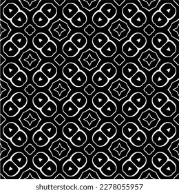 Vector geometric seamless pattern. Minimal ornamental background with abstract shapes. Black and white texture. Simple abstract ornament background. Dark repeat design for decor, fabric, cloth.