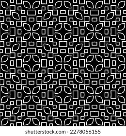 Vector geometric seamless pattern. Minimal ornamental background with abstract shapes. Black and white texture. Simple abstract ornament background. Dark repeat design for decor, fabric, cloth.