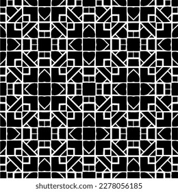 Vector geometric seamless pattern. Minimal ornamental background with abstract shapes. Black and white texture. Simple abstract ornament background. Dark repeat design for decor, fabric, cloth.
