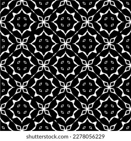 Vector geometric seamless pattern. Minimal ornamental background with abstract shapes. Black and white texture. Simple abstract ornament background. Dark repeat design for decor, fabric, cloth.