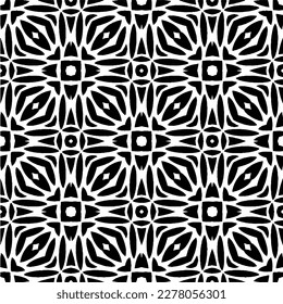 Vector geometric seamless pattern. Minimal ornamental background with abstract shapes. Black and white texture. Simple abstract ornament background. Dark repeat design for decor, fabric, cloth.