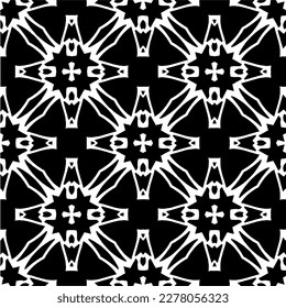 Vector geometric seamless pattern. Minimal ornamental background with abstract shapes. Black and white texture. Simple abstract ornament background. Dark repeat design for decor, fabric, cloth.