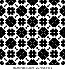 Vector geometric seamless pattern. Minimal ornamental background with abstract shapes. Black and white texture. Simple abstract ornament background. Dark repeat design for decor, fabric, cloth.
