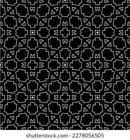 Vector geometric seamless pattern. Minimal ornamental background with abstract shapes. Black and white texture. Simple abstract ornament background. Dark repeat design for decor, fabric, cloth.