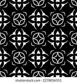 Vector geometric seamless pattern. Minimal ornamental background with abstract shapes. Black and white texture. Simple abstract ornament background. Dark repeat design for decor, fabric, cloth.