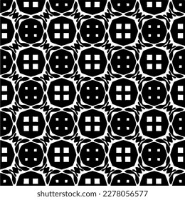Vector geometric seamless pattern. Minimal ornamental background with abstract shapes. Black and white texture. Simple abstract ornament background. Dark repeat design for decor, fabric, cloth.