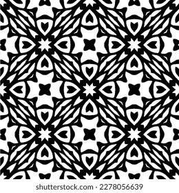 Vector geometric seamless pattern. Minimal ornamental background with abstract shapes. Black and white texture. Simple abstract ornament background. Dark repeat design for decor, fabric, cloth.