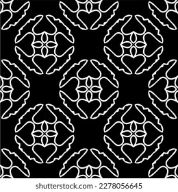 Vector geometric seamless pattern. Minimal ornamental background with abstract shapes. Black and white texture. Simple abstract ornament background. Dark repeat design for decor, fabric, cloth.