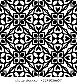 Vector geometric seamless pattern. Minimal ornamental background with abstract shapes. Black and white texture. Simple abstract ornament background. Dark repeat design for decor, fabric, cloth.