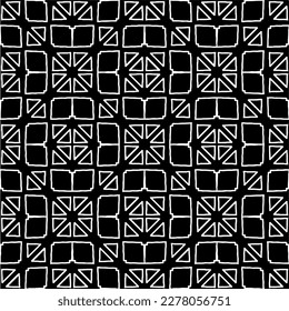 Vector geometric seamless pattern. Minimal ornamental background with abstract shapes. Black and white texture. Simple abstract ornament background. Dark repeat design for decor, fabric, cloth.