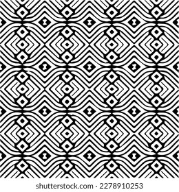 Vector geometric seamless pattern. Minimal ornamental background with abstract shapes. Black and white texture. Simple abstract ornament background. Dark repeat design for decor, fabric, cloth.