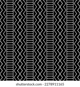 Vector geometric seamless pattern. Minimal ornamental background with abstract shapes. Black and white texture. Simple abstract ornament background. Dark repeat design for decor, fabric, cloth.