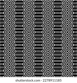 Vector geometric seamless pattern. Minimal ornamental background with abstract shapes. Black and white texture. Simple abstract ornament background. Dark repeat design for decor, fabric, cloth.