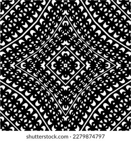 Vector geometric seamless pattern. Minimal ornamental background with abstract shapes. Black and white texture. Simple abstract ornament background. Dark repeat design for decor, fabric, cloth.