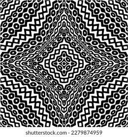 Vector geometric seamless pattern. Minimal ornamental background with abstract shapes. Black and white texture. Simple abstract ornament background. Dark repeat design for decor, fabric, cloth.