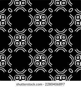 Vector geometric seamless pattern. Minimal ornamental background with abstract shapes. Black and white texture. Simple abstract ornament background. Dark repeat design for decor, fabric, cloth.