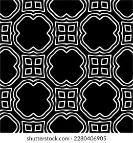 Vector geometric seamless pattern. Minimal ornamental background with abstract shapes. Black and white texture. Simple abstract ornament background. Dark repeat design for decor, fabric, cloth.