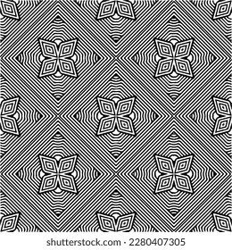 Vector geometric seamless pattern. Minimal ornamental background with abstract shapes. Black and white texture. Simple abstract ornament background. Dark repeat design for decor, fabric, cloth.