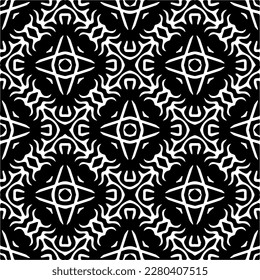 Vector geometric seamless pattern. Minimal ornamental background with abstract shapes. Black and white texture. Simple abstract ornament background. Dark repeat design for decor, fabric, cloth.