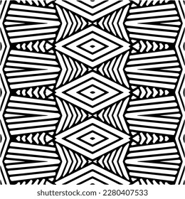 Vector geometric seamless pattern. Minimal ornamental background with abstract shapes. Black and white texture. Simple abstract ornament background. Dark repeat design for decor, fabric, cloth.