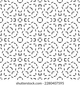 Vector geometric seamless pattern. Minimal ornamental background with abstract shapes. Black and white texture. Simple abstract ornament background. Dark repeat design for decor, fabric, cloth.