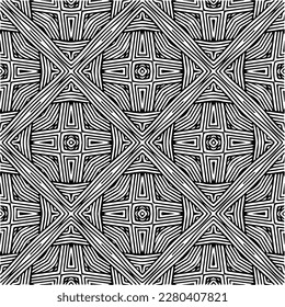 Vector geometric seamless pattern. Minimal ornamental background with abstract shapes. Black and white texture. Simple abstract ornament background. Dark repeat design for decor, fabric, cloth.