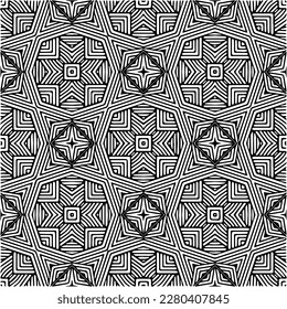 Vector geometric seamless pattern. Minimal ornamental background with abstract shapes. Black and white texture. Simple abstract ornament background. Dark repeat design for decor, fabric, cloth.