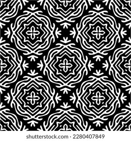 Vector geometric seamless pattern. Minimal ornamental background with abstract shapes. Black and white texture. Simple abstract ornament background. Dark repeat design for decor, fabric, cloth.