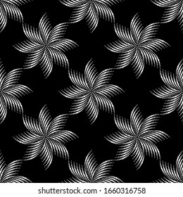 Vector geometric seamless pattern. Modern geometric background with fantastic flowers made of dots.