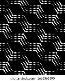 Vector geometric seamless pattern. Modern geometric background with zigzags made of dots.