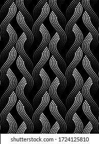Patrón transparente geométrico vectorial. Fondo geométrico moderno. Patrón repetido monocromo con líneas de puntos onduladas entrelazadas.
