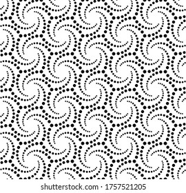 Vector geometric seamless pattern. Modern geometric background. Repeating geometric pattern with dots spirals.