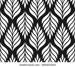 Vector geometric seamless pattern. Modern stylish floral background with leaves.